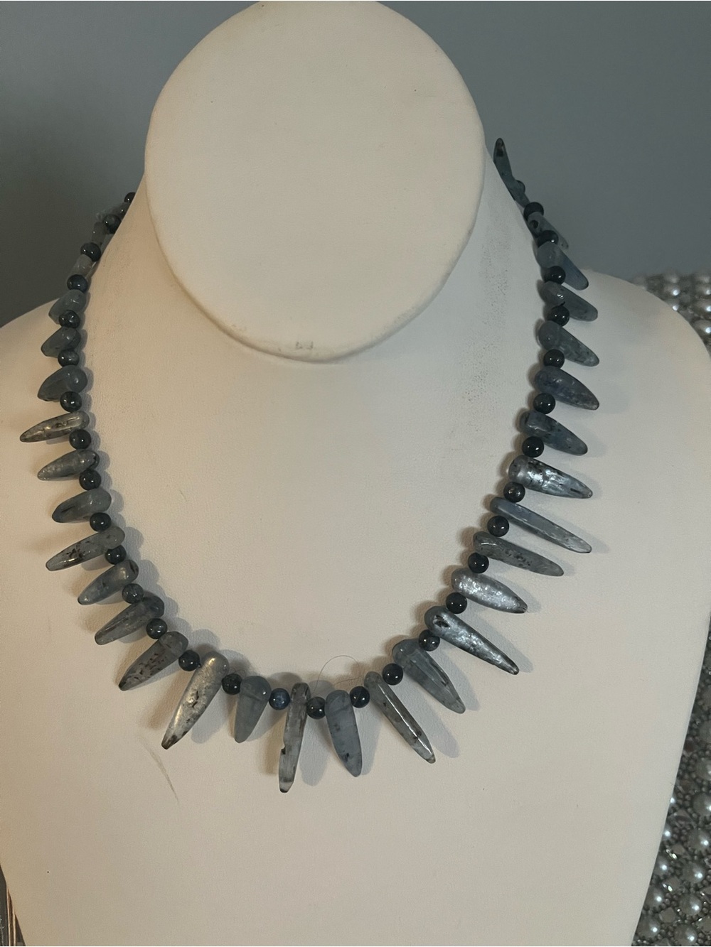 Natural Stone Kyanite Necklace magnet sterling silver clasp.